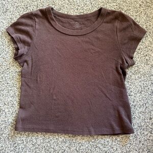 Brandy Melville Brown Crop T-Shirt Fitted Short Sleeve